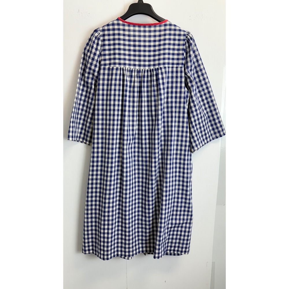 Vintage At Home Wear M/L Gingham House Dress Blue White Red Button Front Robe - Picture 8 of 9